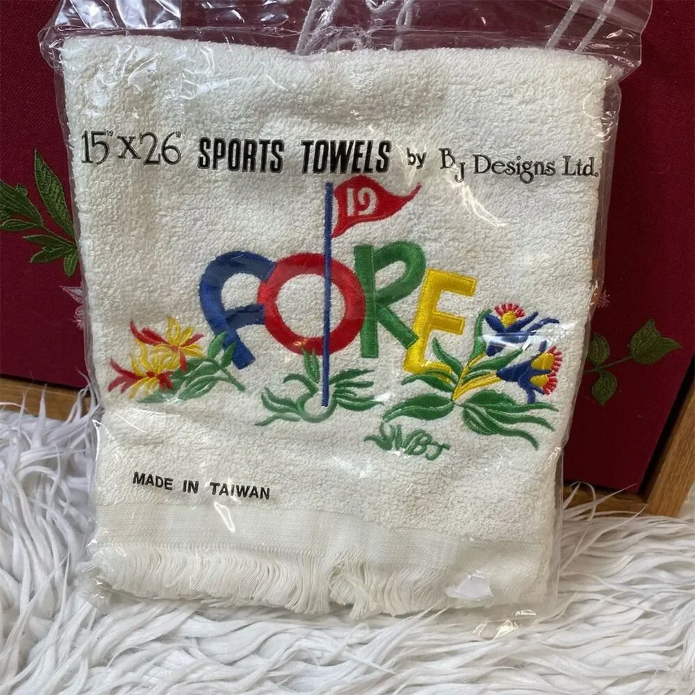 Set of 2 Vintage FORE Golf Sports Towels by BJ Designs Ltd Multicolor Retro